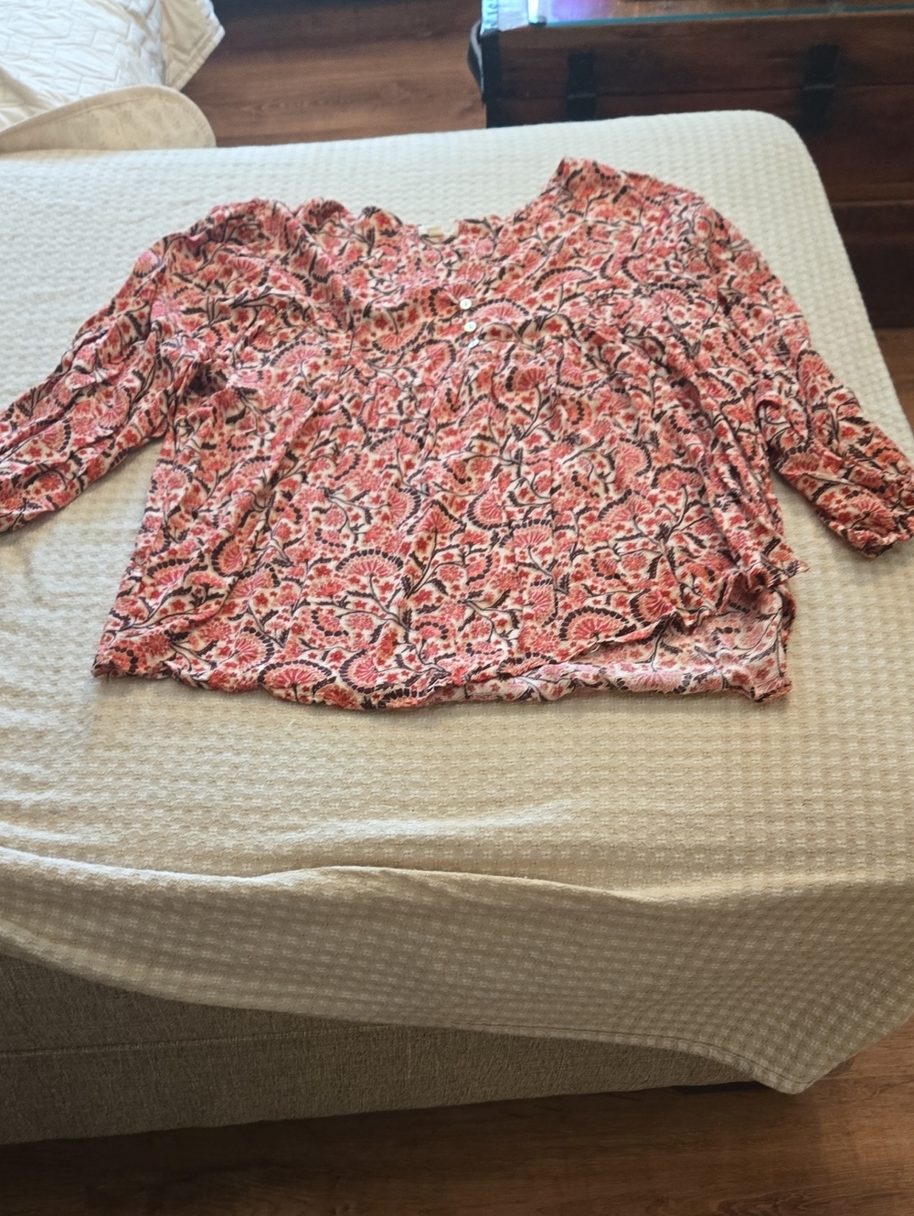 Coral Floral Split-Neck Blouse